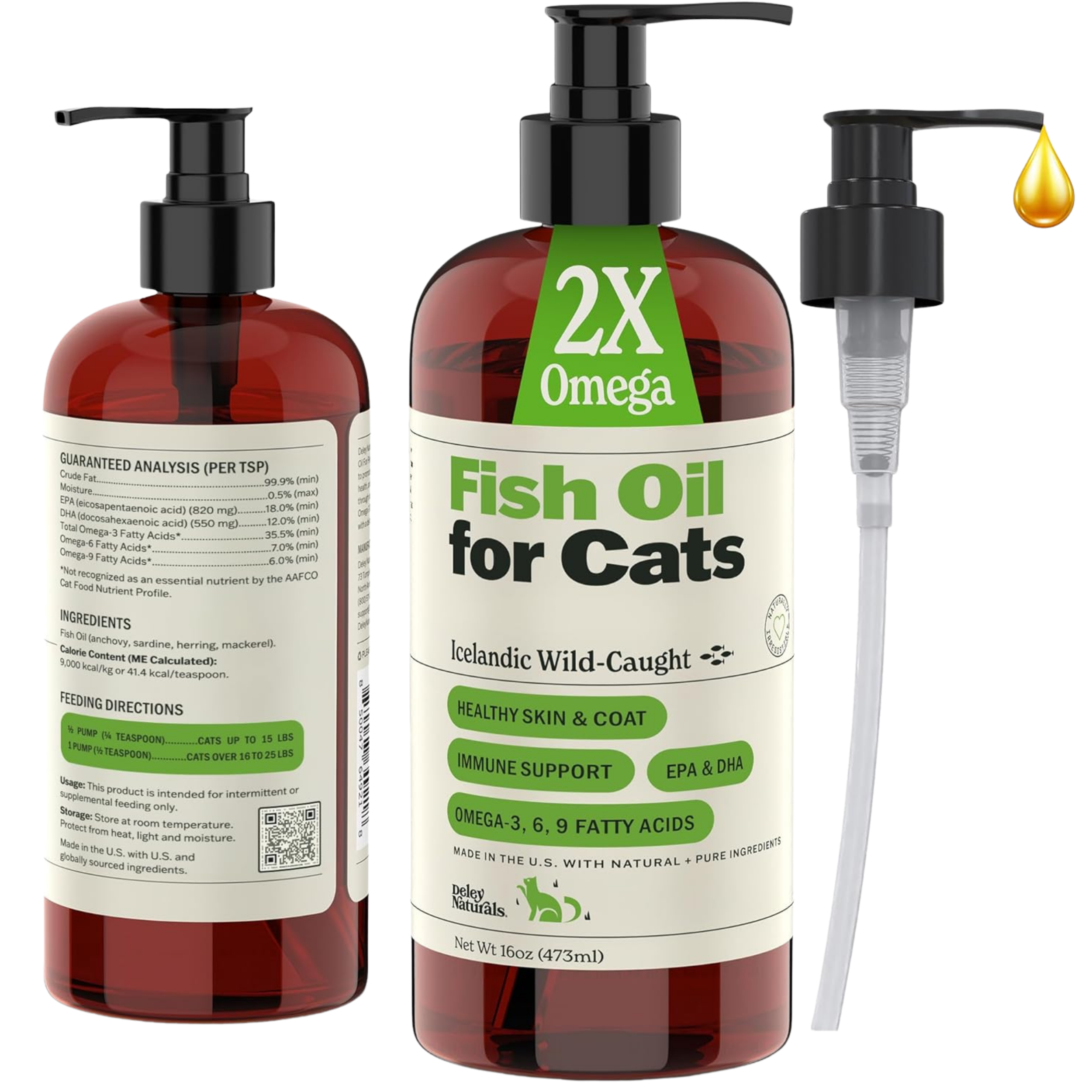 Icelandic Wild-Caught Omega 3 Fish Oil for Cats – 16 oz Pump