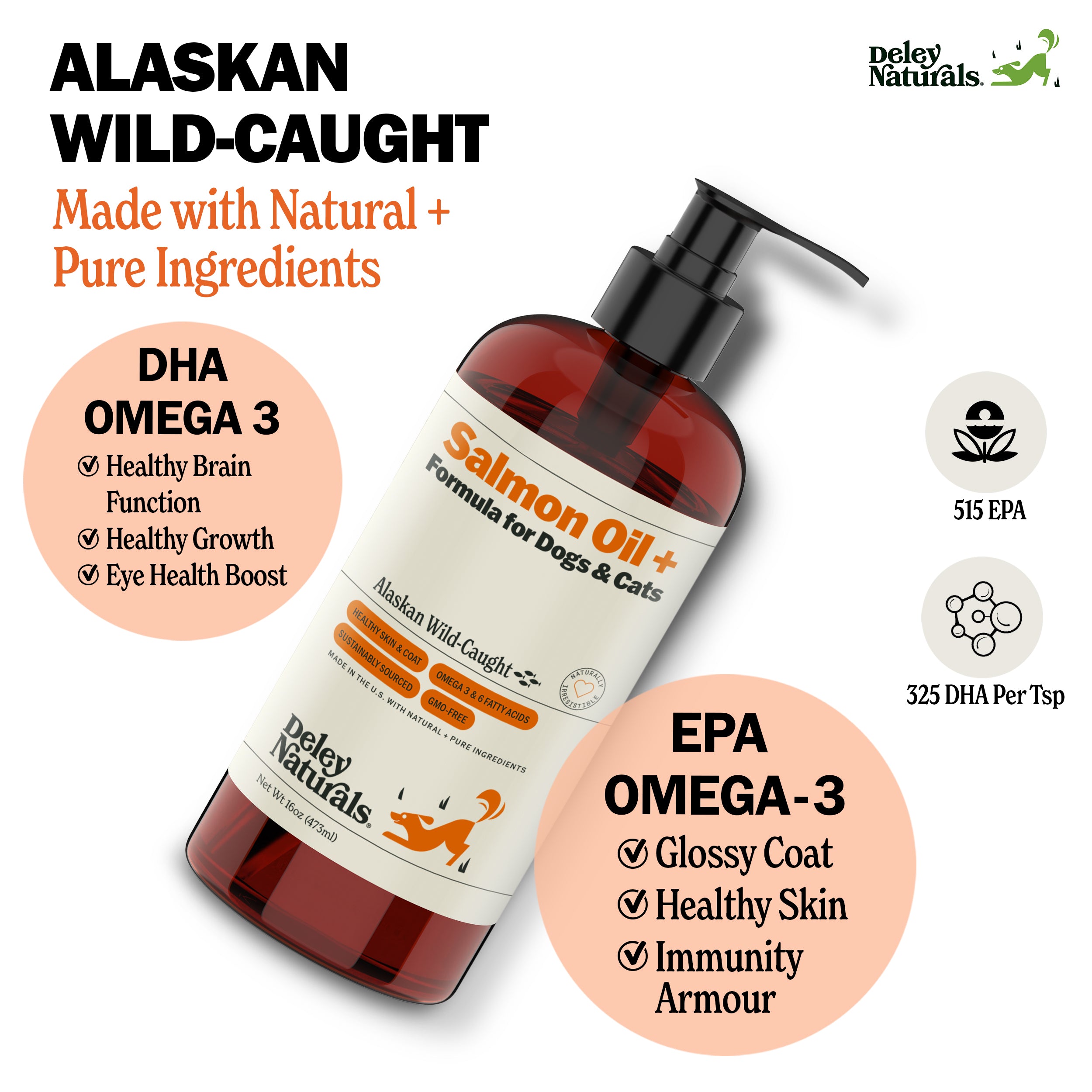 Alaskan Wild-Caught Salmon Oil + Formula for Dogs & Cats 16 oz & 32 oz Pump