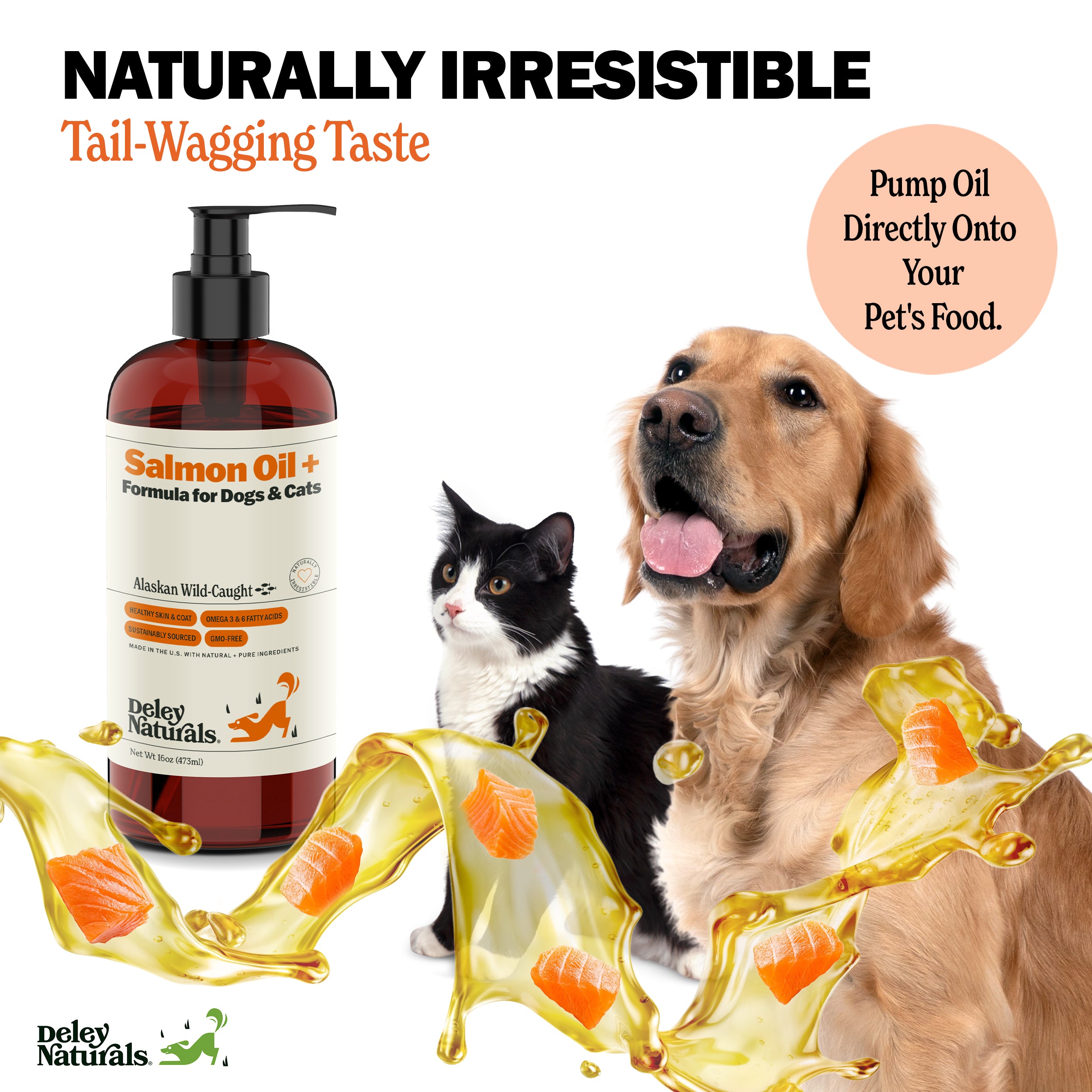 Alaskan Wild-Caught Salmon Oil + Formula for Dogs & Cats 16 oz & 32 oz Pump