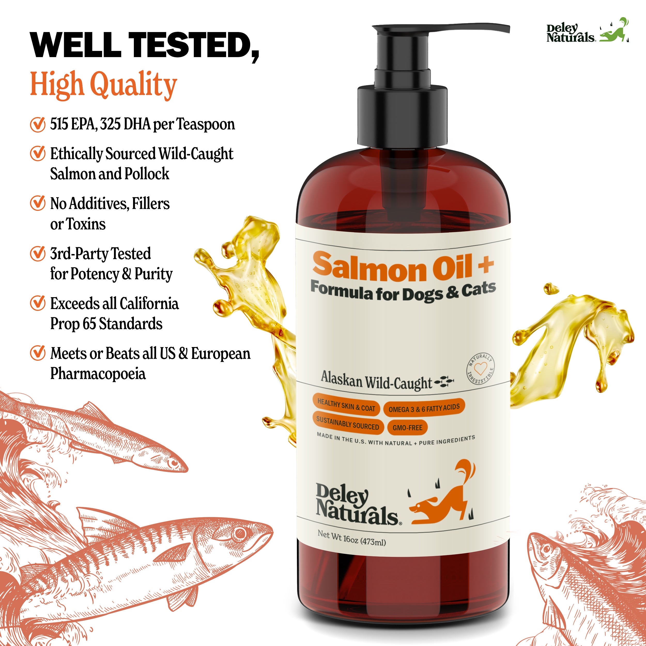 Alaskan Wild-Caught Salmon Oil + Formula for Dogs & Cats 16 oz & 32 oz Pump
