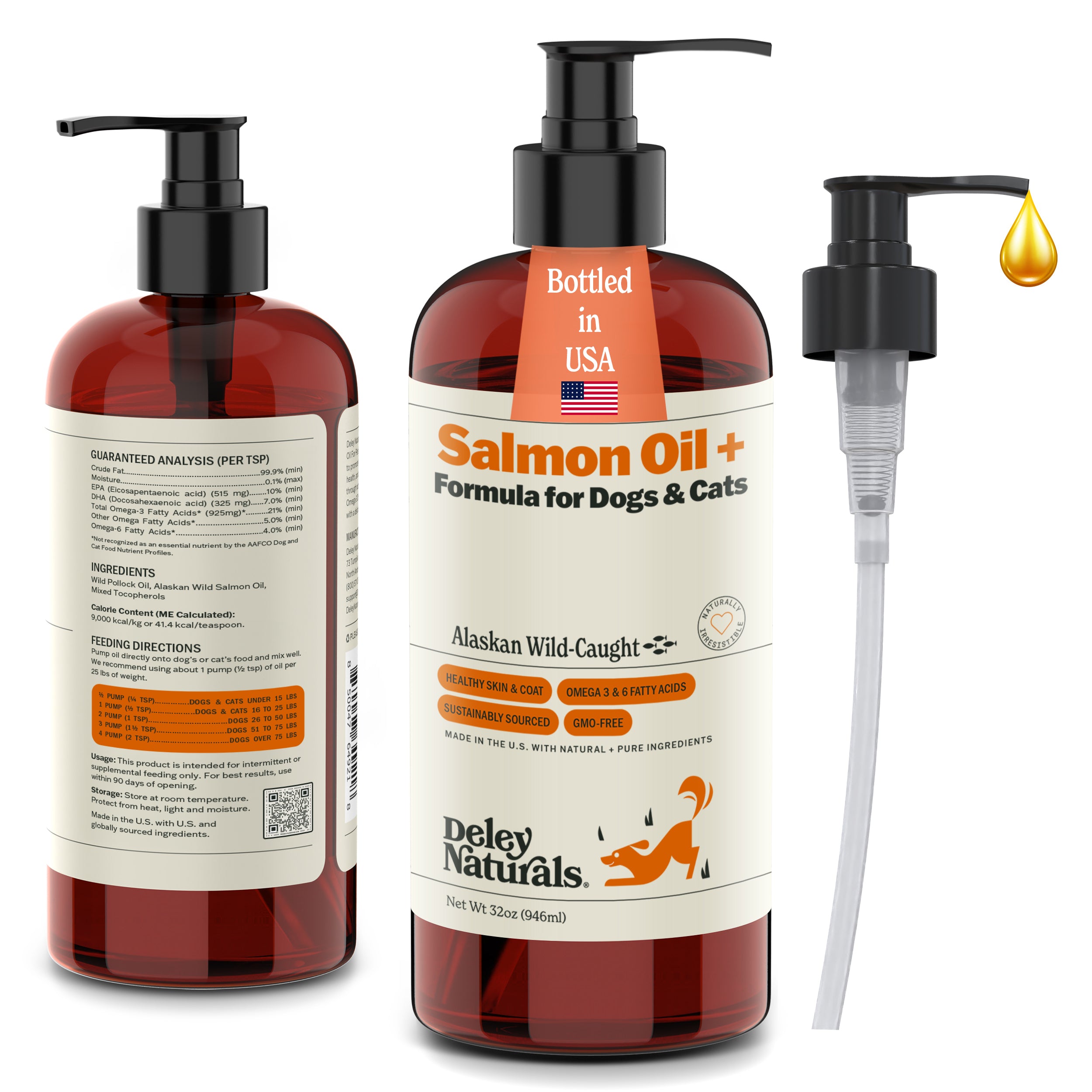 Alaskan Wild-Caught Salmon Oil + Formula for Dogs & Cats 16 oz & 32 oz Pump