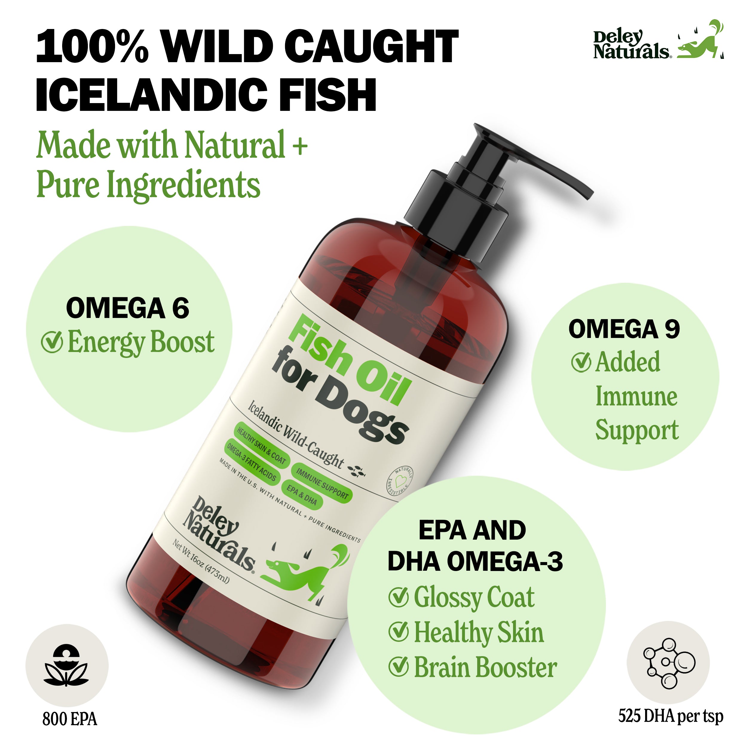 Icelandic Wild-Caught Omega 3 Fish Oil for Dogs - 4oz, 16oz & 32oz Pump
