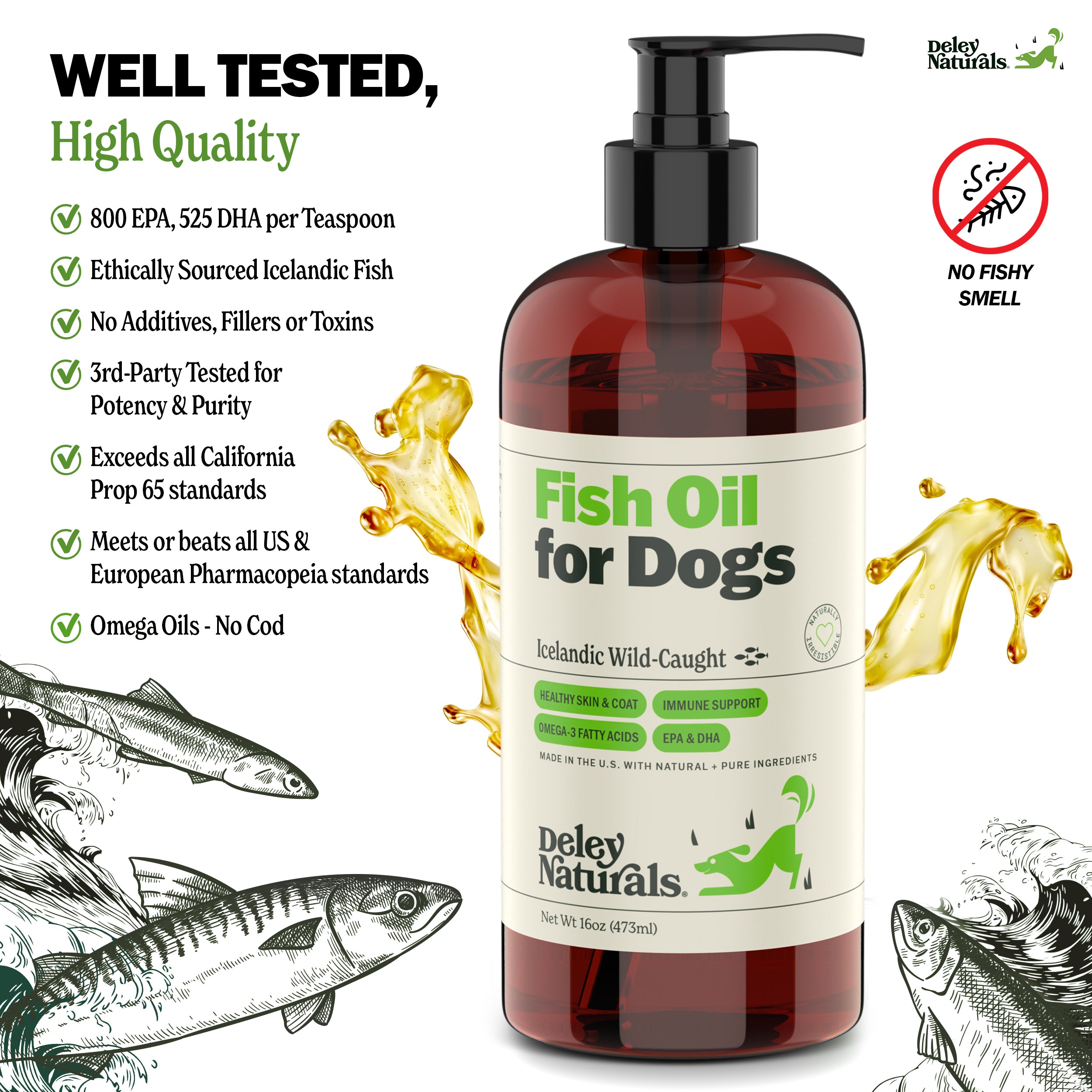 Icelandic Wild-Caught Omega 3 Fish Oil for Dogs - 4oz, 16oz & 32oz Pump