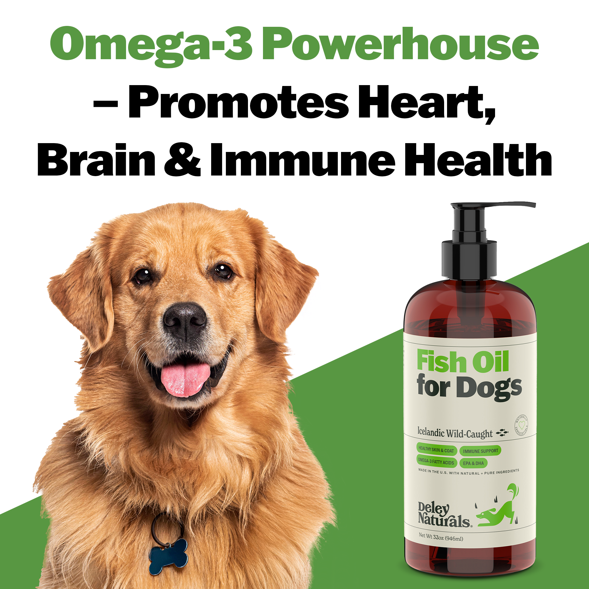 Icelandic Wild-Caught Omega 3 Fish Oil for Dogs – 32 oz Pump