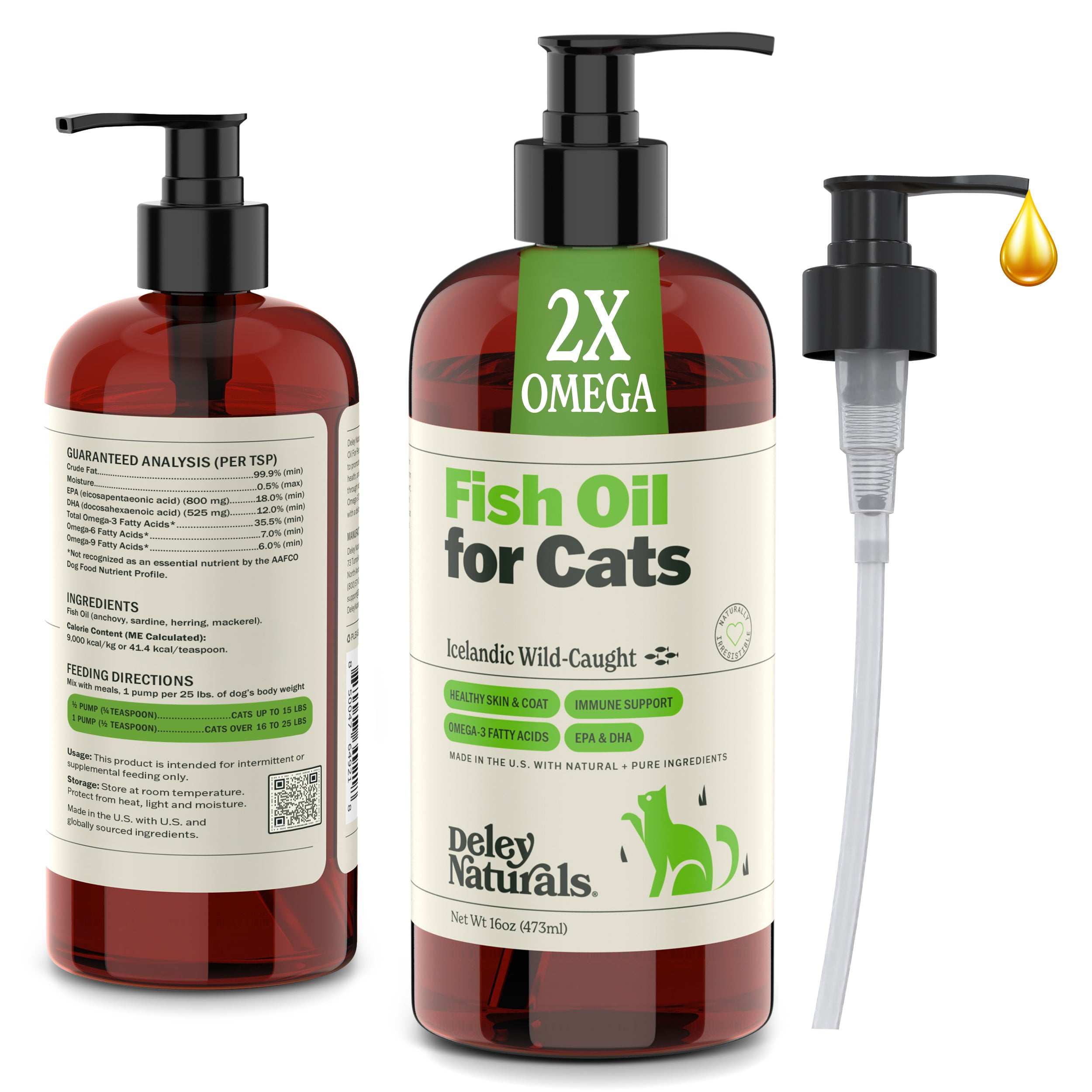 Icelandic Wild-Caught Omega 3 Fish Oil for Cats – 16 oz Pump