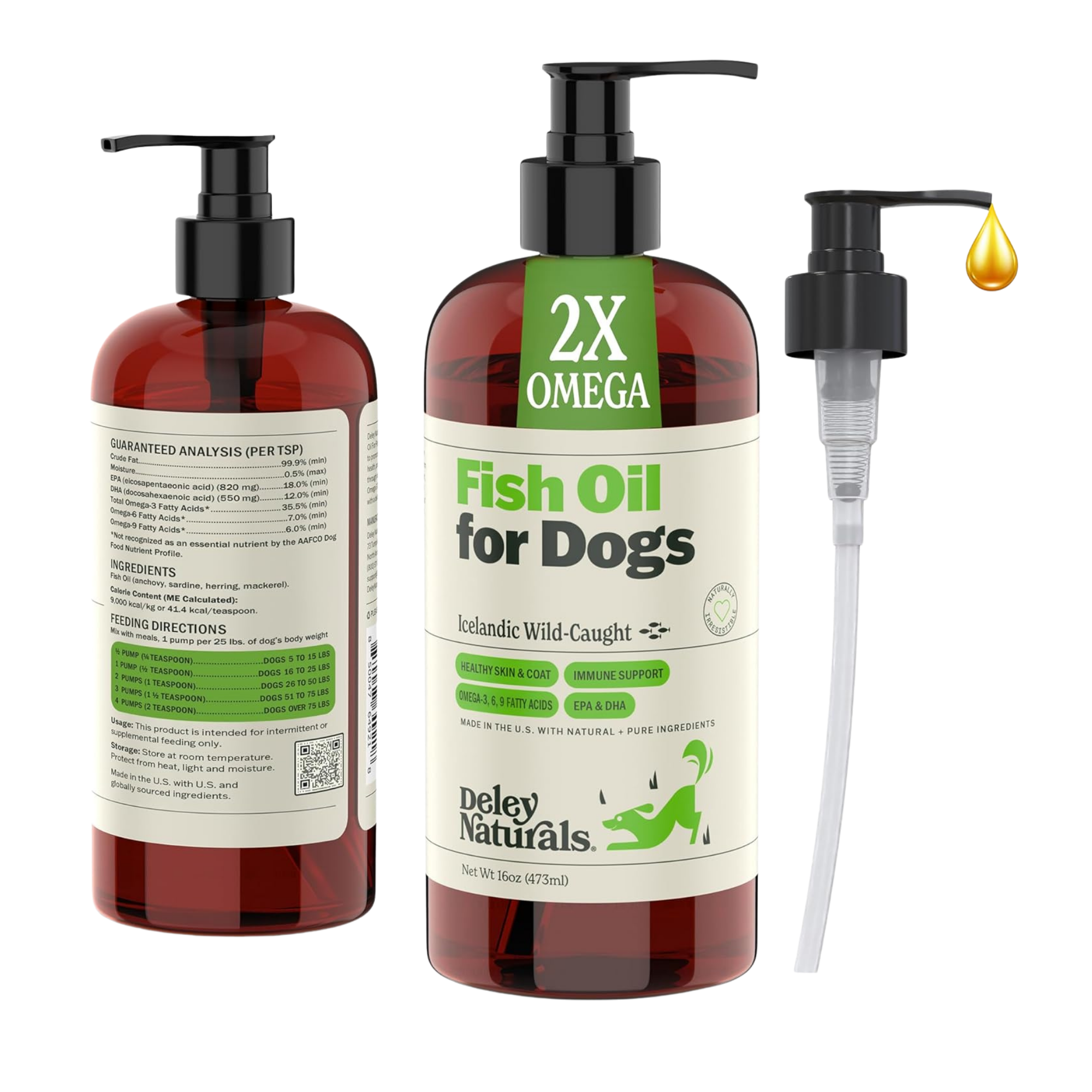 Icelandic Wild-Caught Omega 3 Fish Oil for Dogs - 4oz, 16oz & 32oz Pump