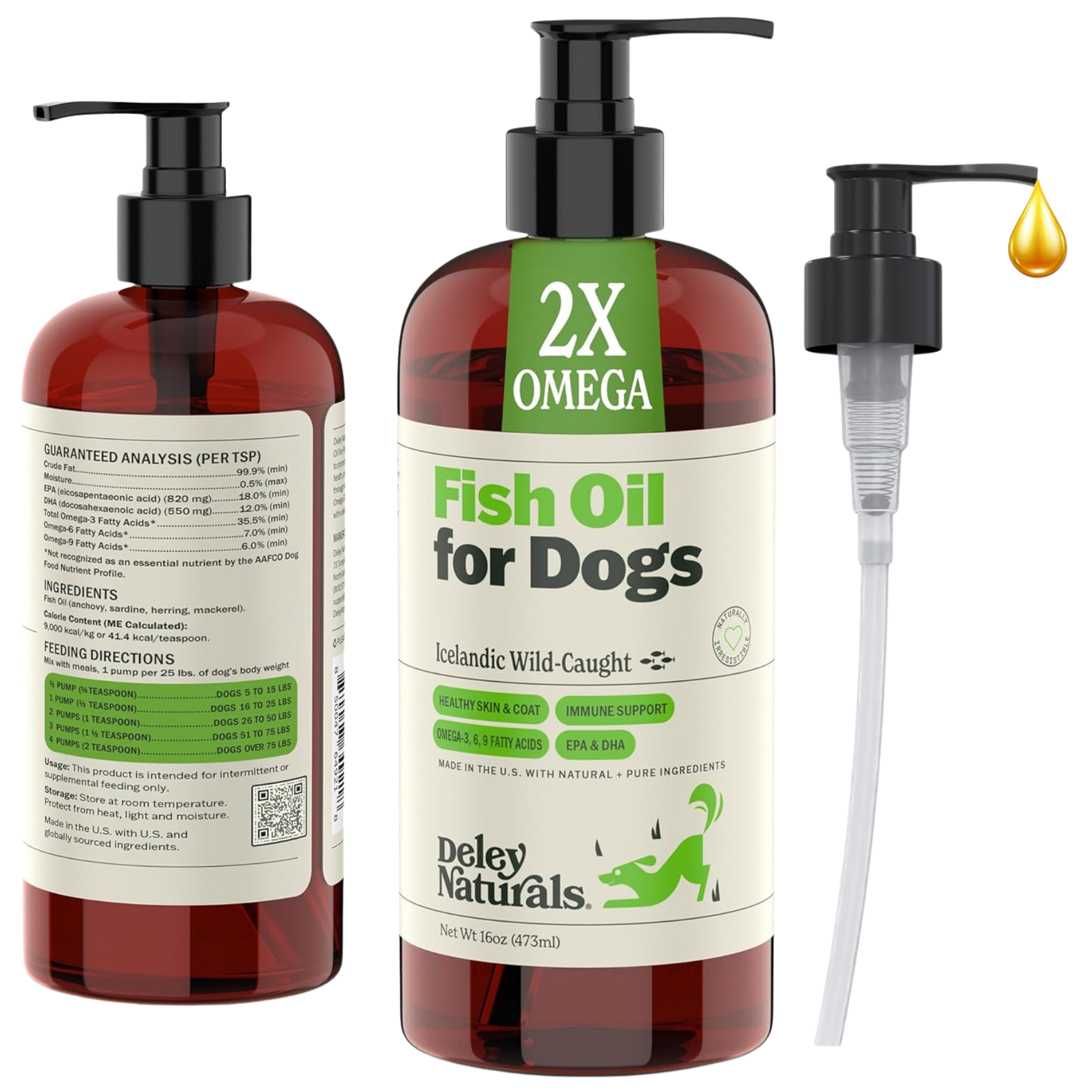 Icelandic Wild-Caught Omega 3 Fish Oil for Dogs - 4oz, 16oz & 32oz Pump