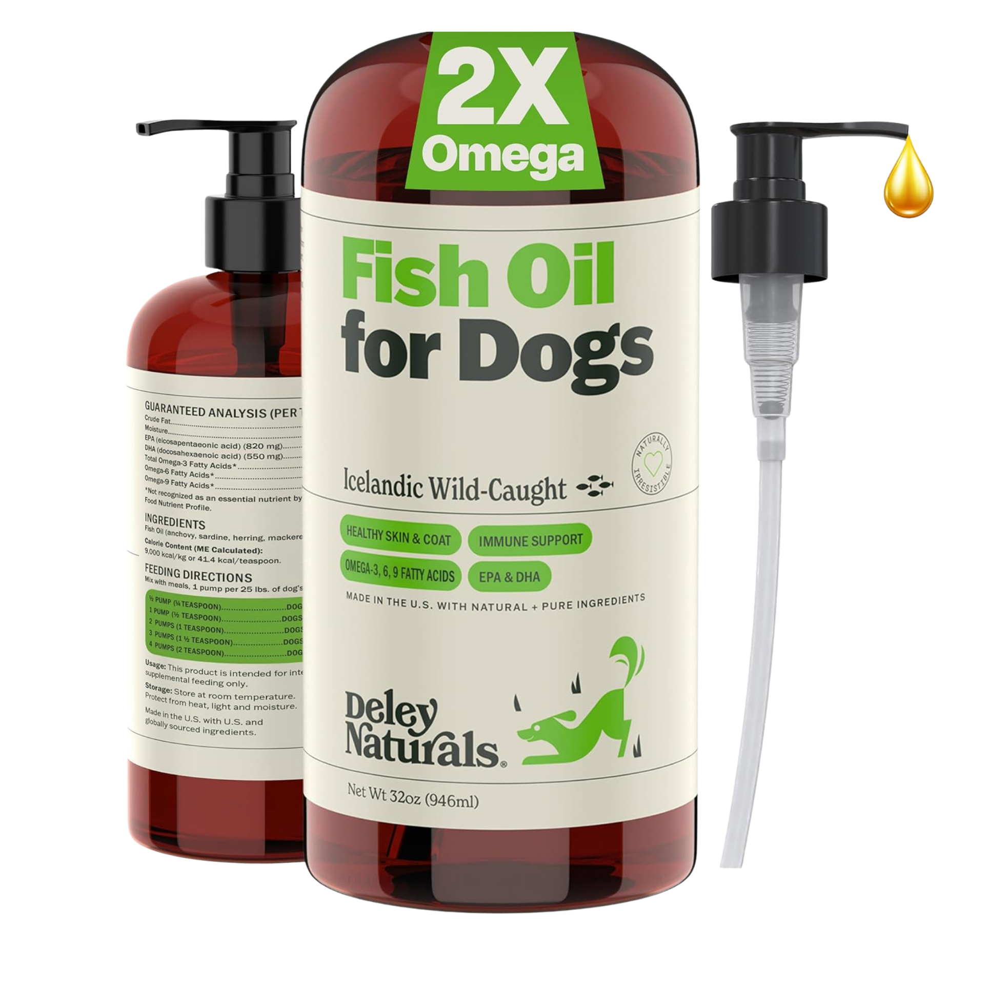 Icelandic Wild-Caught Omega 3 Fish Oil for Dogs - 4oz, 16oz & 32oz Pump