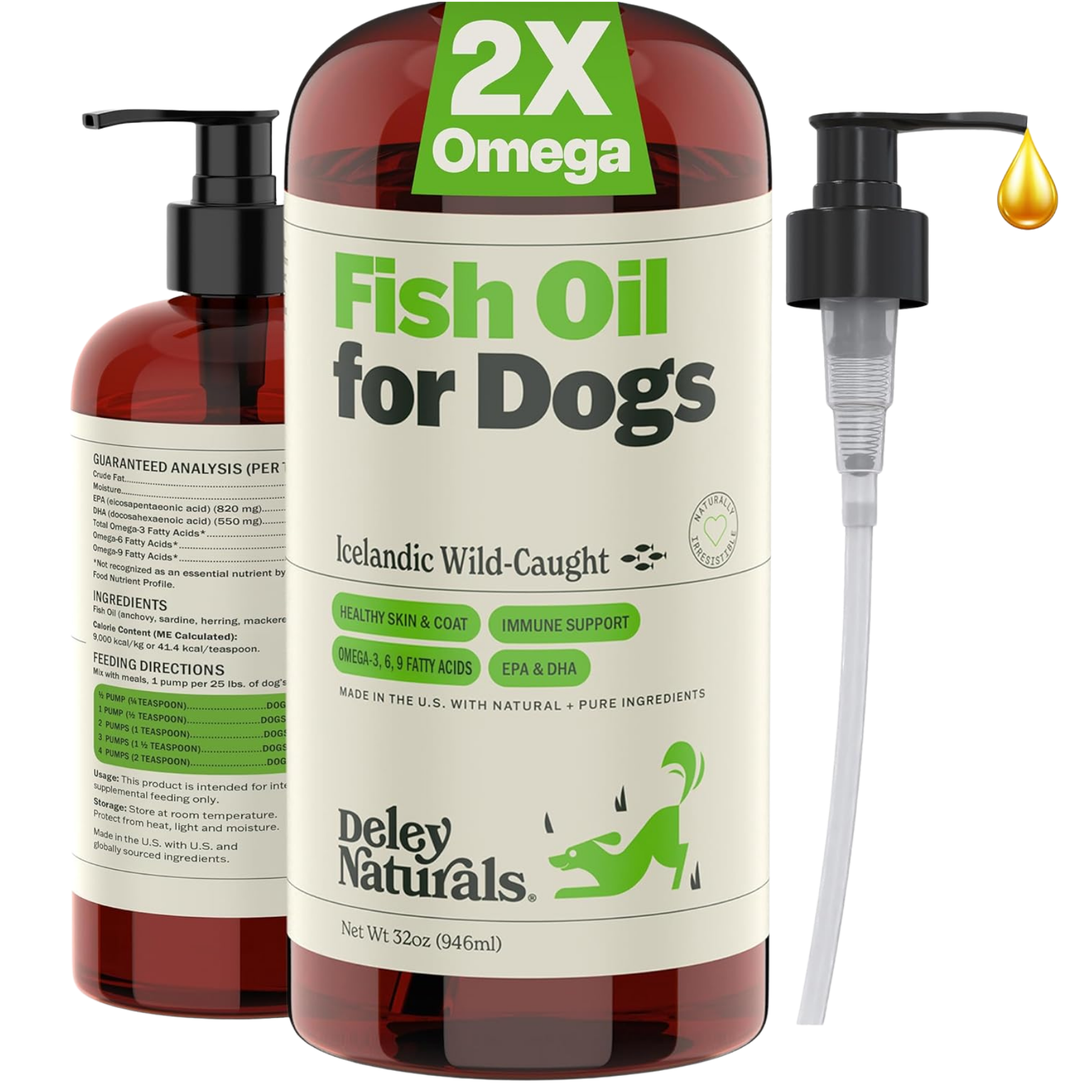 Icelandic Wild-Caught Omega 3 Fish Oil for Dogs - 4oz, 16oz & 32oz Pump