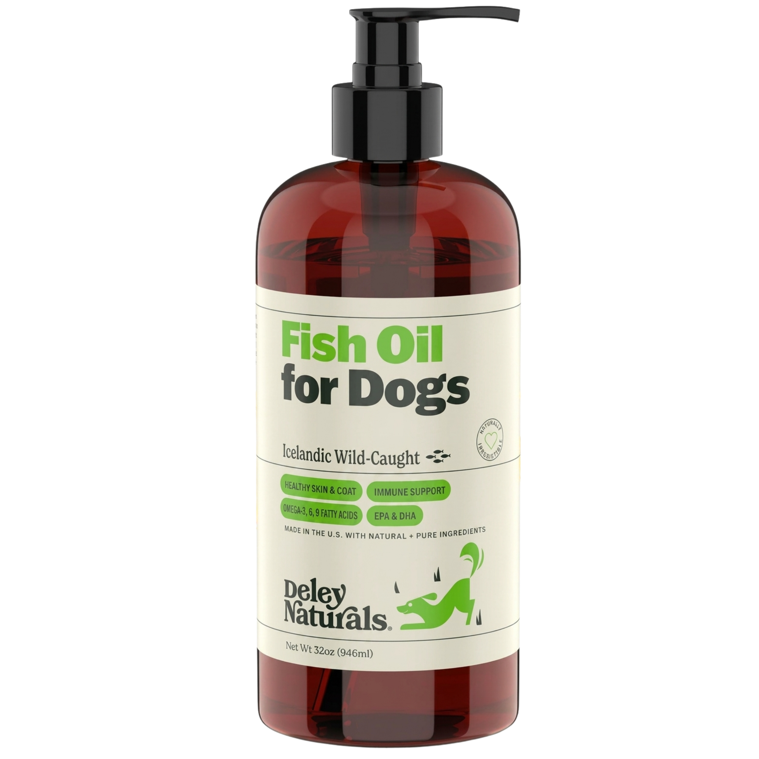 Icelandic Wild-Caught Omega 3 Fish Oil for Dogs - 4oz, 16oz & 32oz Pump