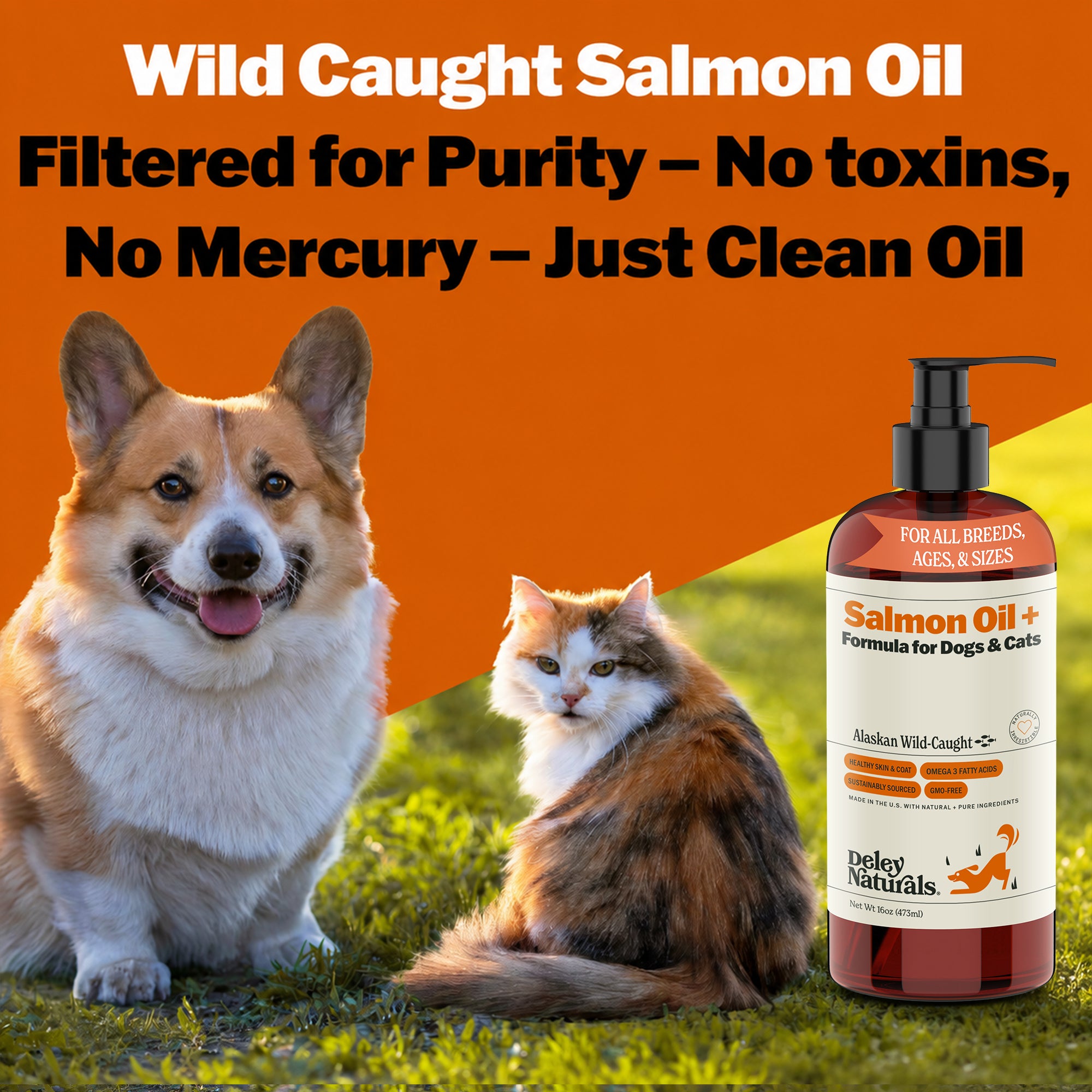 Alaskan Wild-Caught Salmon Oil + Formula for Dogs & Cats