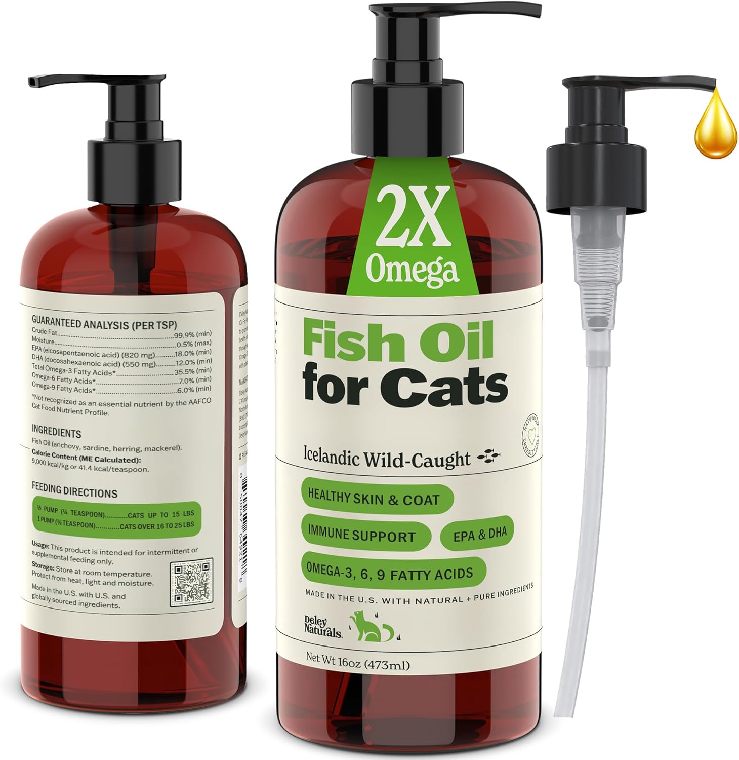 Icelandic Wild-Caught Omega 3 Fish Oil for Cats – 16 oz Pump