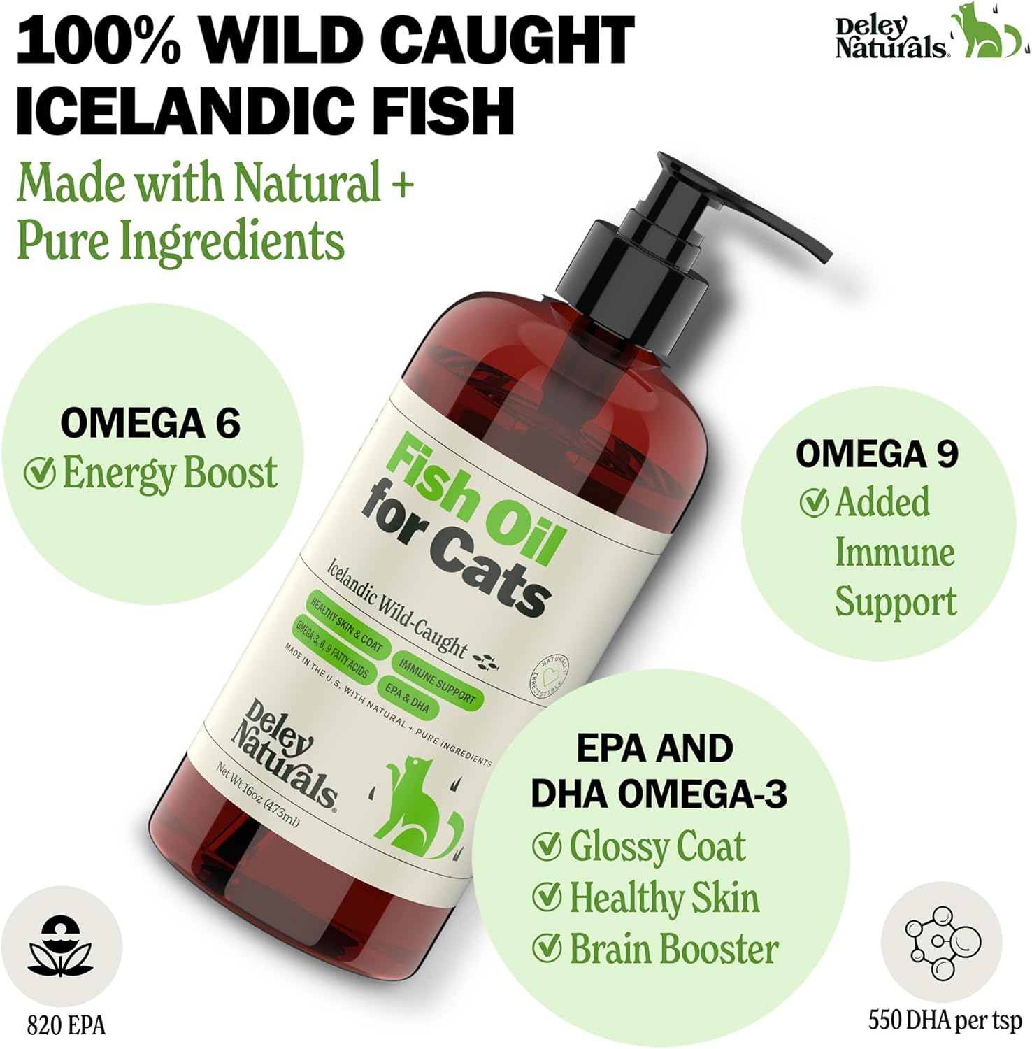 Icelandic Wild-Caught Omega 3 Fish Oil for Cats – 16 oz Pump
