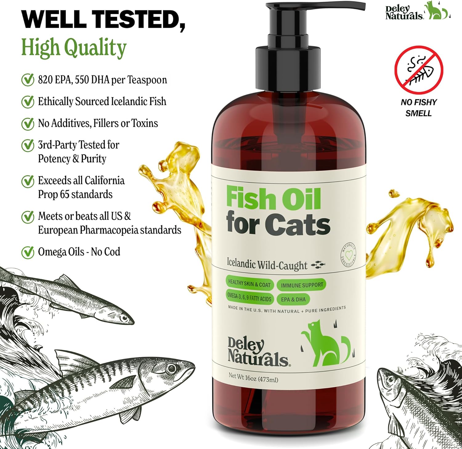Icelandic Wild-Caught Omega 3 Fish Oil for Cats – 16 oz Pump