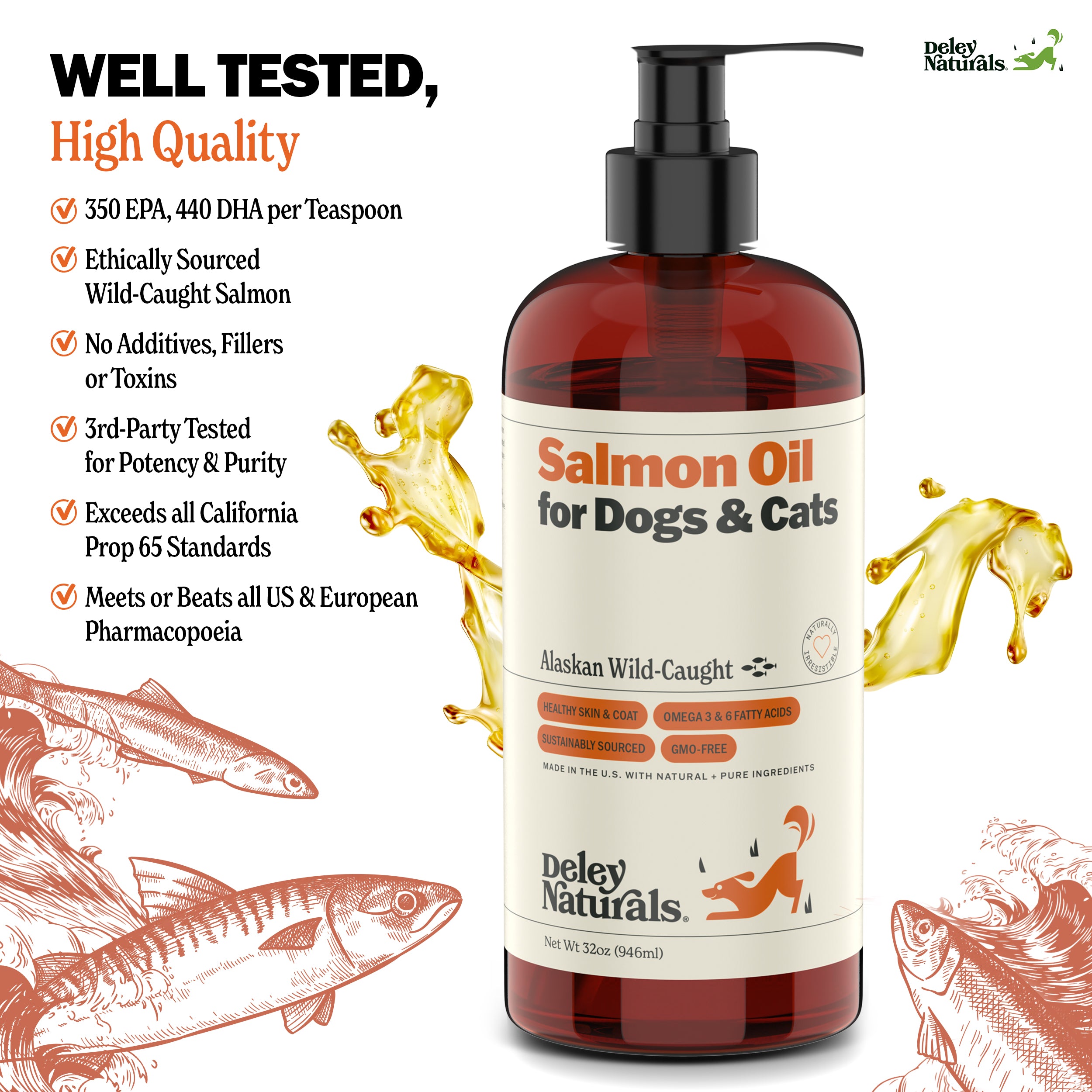 Alaskan Wild-Caught Salmon oil for Dogs & Cats 32 oz Pump