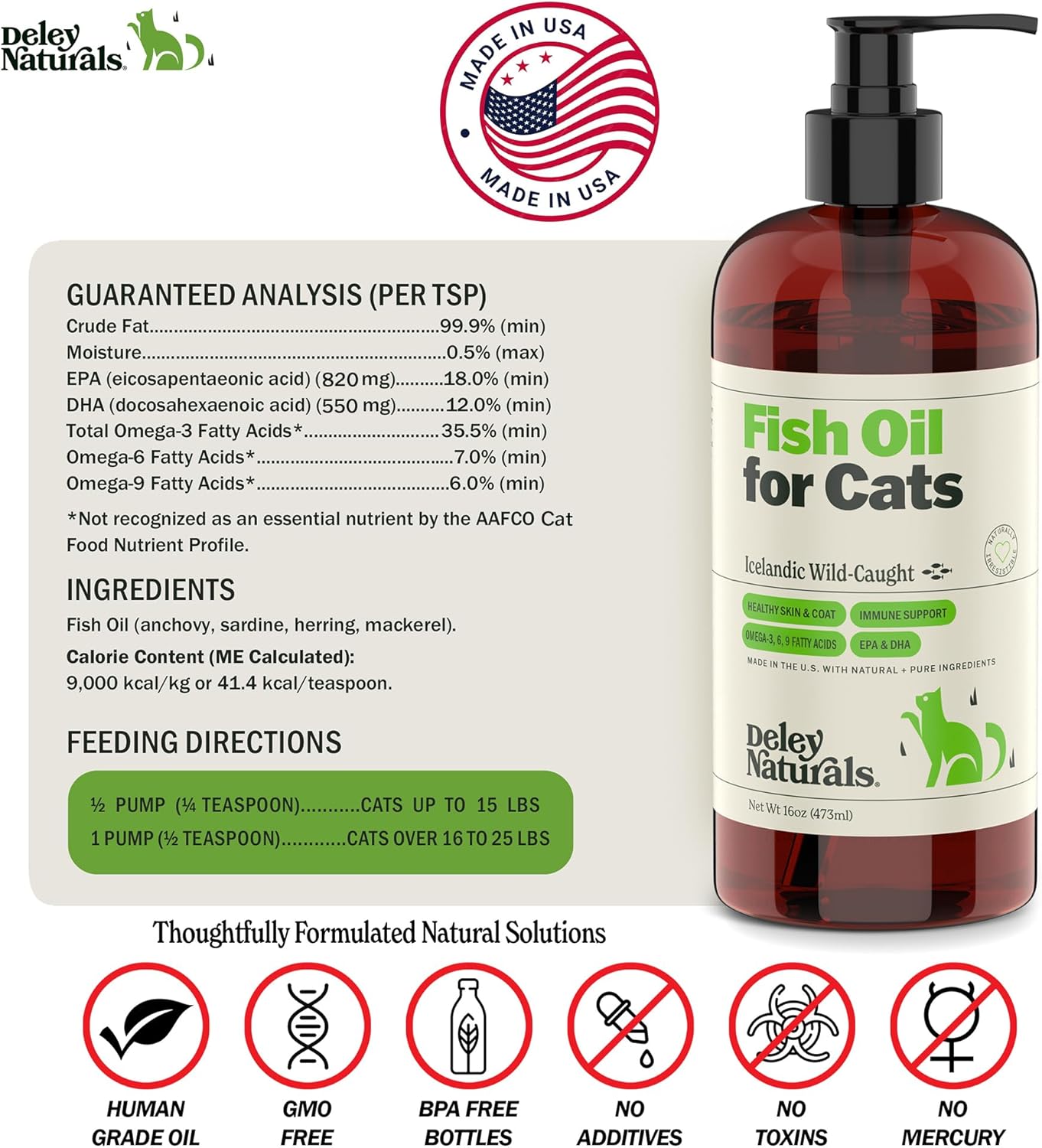Icelandic Wild-Caught Omega 3 Fish Oil for Cats – 16 oz Pump