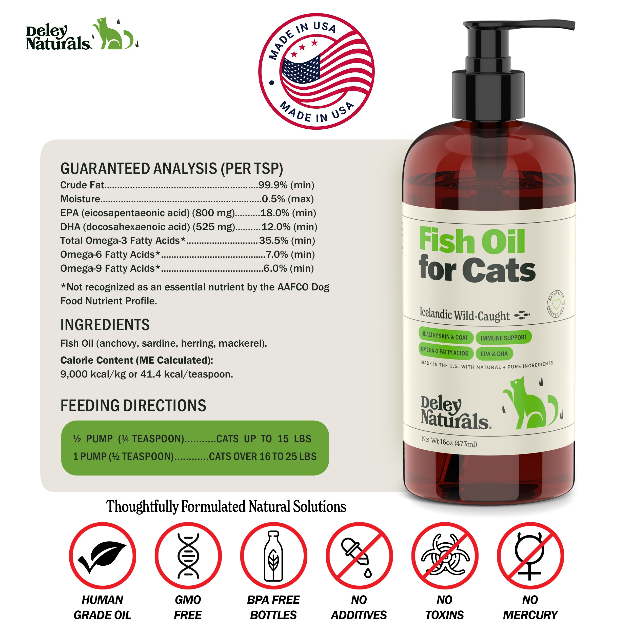 Icelandic Wild-Caught Omega 3 Fish Oil for Cats – 16 oz Pump