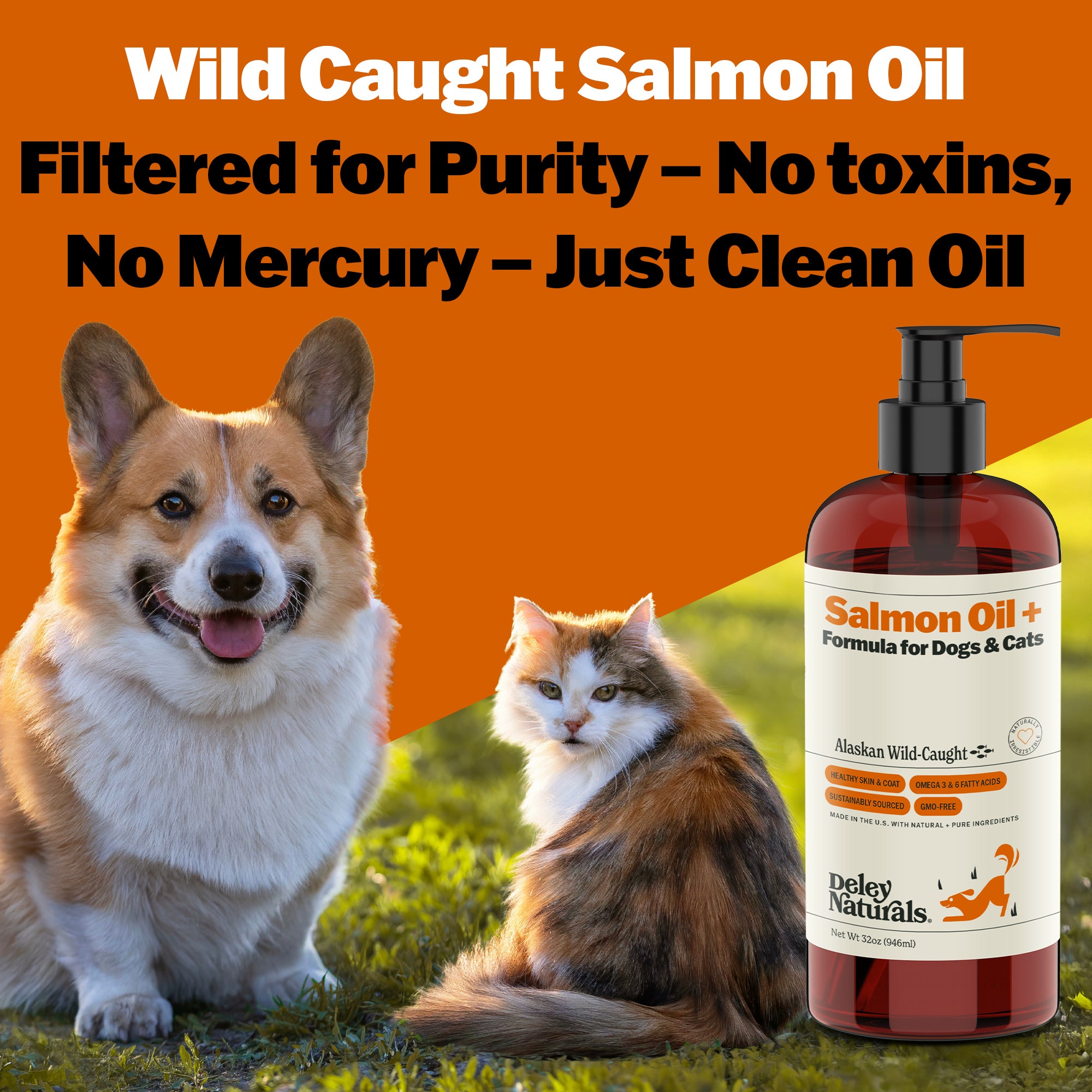 Alaskan Wild-Caught Salmon Oil + Formula for Dogs & Cats 32 oz Pump