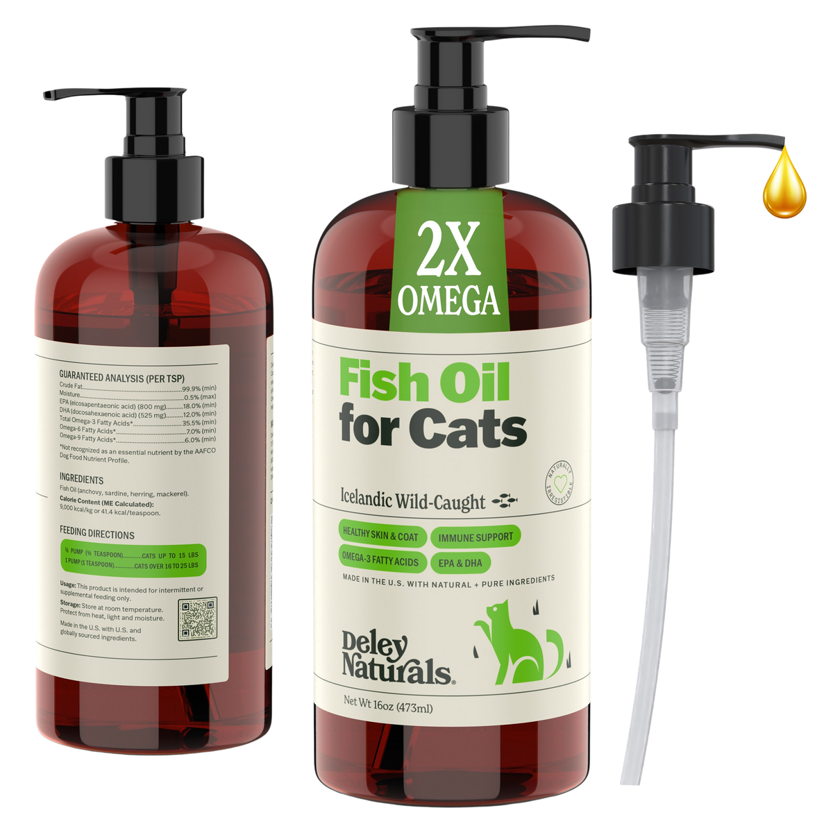 Icelandic Wild Caught Omega 3 Fish Oil for Cats 16 oz Pump