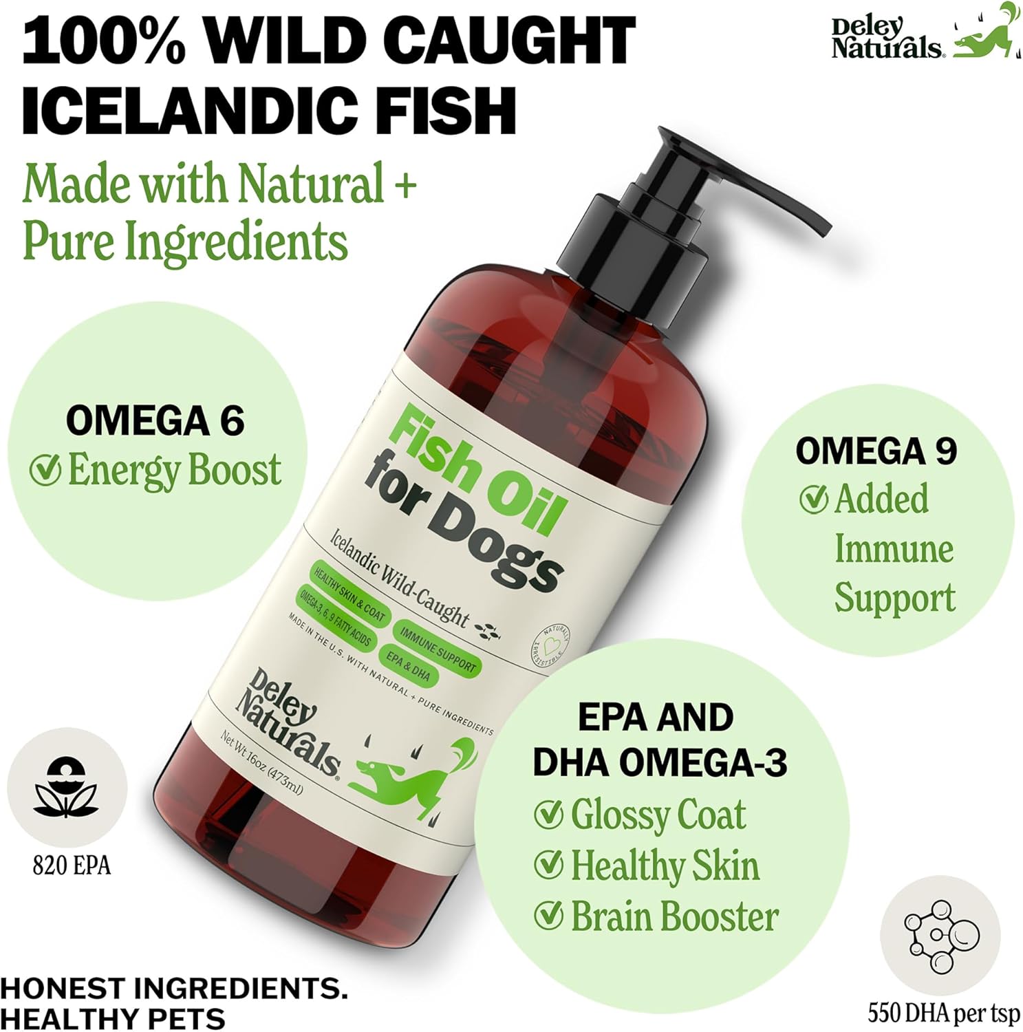 Icelandic Wild-Caught Omega 3 Fish Oil for Dogs - 4oz, 16oz & 32oz Pump