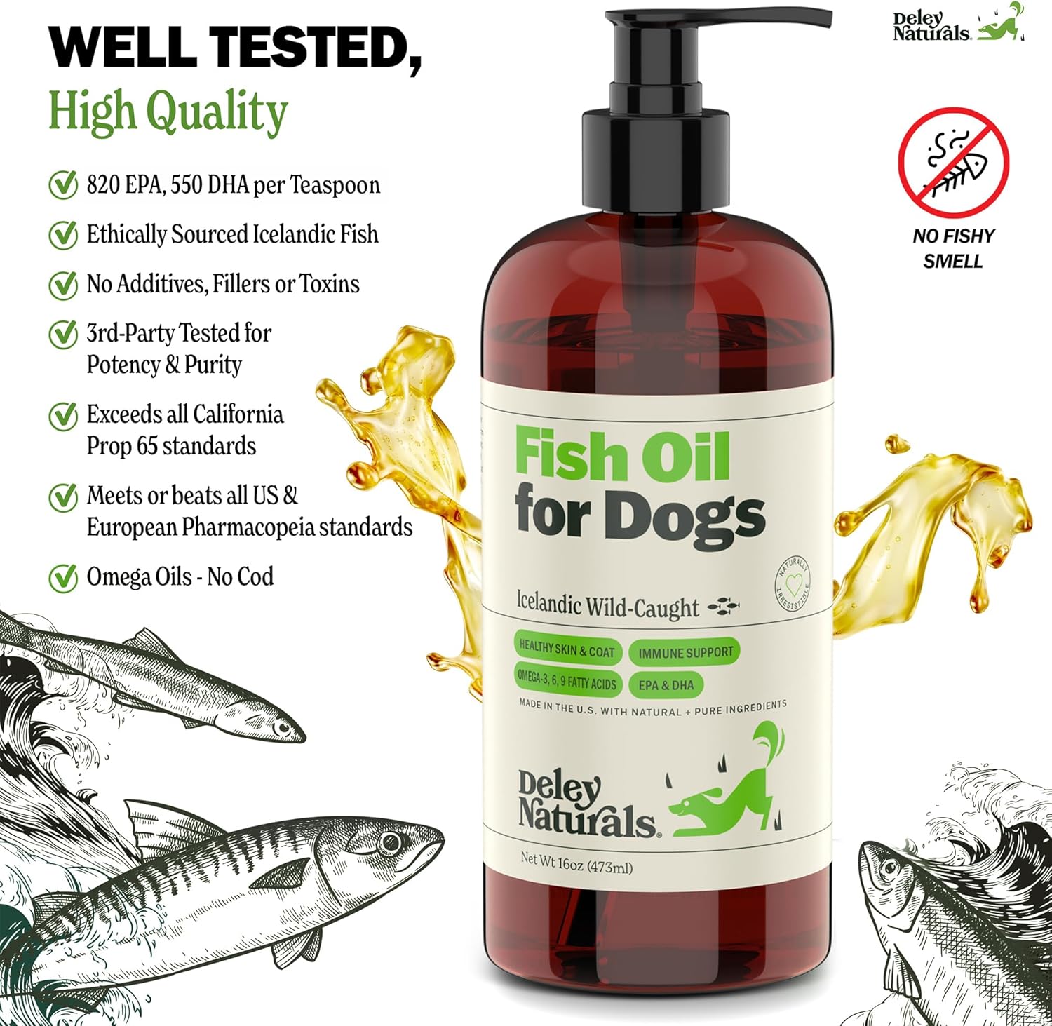 Icelandic Wild-Caught Omega 3 Fish Oil for Dogs - 4oz, 16oz & 32oz Pump